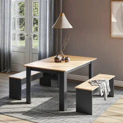 Esstisch Set Sentio Anthrazit/Goldkraft Eiche 137.6 x 92.8 cm mit 2 Bänken Vicco