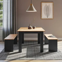 Esstisch Set Sentio Anthrazit/Goldkraft Eiche 137.6 x 92.8 cm mit 2 Bänken Vicco