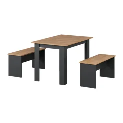 Esstisch Set Sentio Anthrazit/Goldkraft Eiche 112 x 73.6 cm mit 2 Bänken Vicco