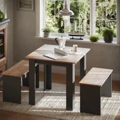 Esstisch Set Sentio Anthrazit/Goldkraft Eiche 80 x 80 cm mit 2 Bänken Vicco