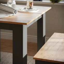 Esstisch Set Sentio Anthrazit/Goldkraft Eiche 80 x 80 cm mit 2 Bänken Vicco