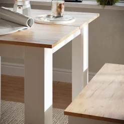 Esstisch Set Sentio Goldkraft Eiche/Weiß 80 x 80 cm mit 2 Bänken Vicco