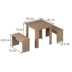 Esstisch Set Sentio Sonoma 80 x 80 cm mit 2 Bänken Vicco