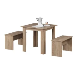 Esstisch Set Sentio Sonoma 80 x 80 cm mit 2 Bänken Vicco