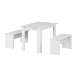Esstisch Set Sentio Weiß 112 x 73.6 cm mit 2 Bänken Vicco