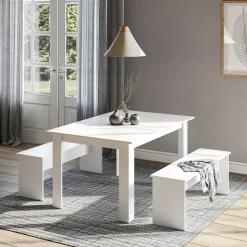 Esstisch Set Sentio Weiß 137.6 x 92.8 cm mit 2 Bänken Vicco