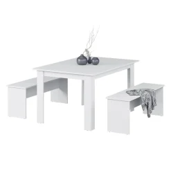 Esstisch Set Sentio Weiß 137.6 x 92.8 cm mit 2 Bänken Vicco