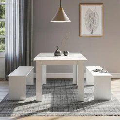 Esstisch Set Sentio Weiß 137.6 x 92.8 cm mit 2 Bänken Vicco
