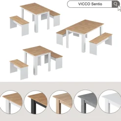 Esstisch Set Sentio Weiß 137.6 x 92.8 cm mit 2 Bänken Vicco