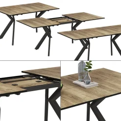 Esstisch Trill Eiche rustikal/Schwarz 140 x 90 cm ausziehbar Vicco