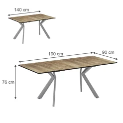 Esstisch Trill Eiche rustikal/Grau 140 x 90 cm ausziehbar Vicco