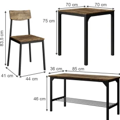 Esstisch-Set Fyrk Schwarz/Eiche rustikal 70 x 70 cm 4 Teile Vicco
