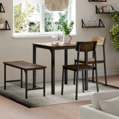 Esstisch-Set Fyrk Schwarz/Eiche rustikal 70 x 70 cm 4 Teile Vicco