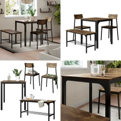 Esstisch-Set Fyrk Schwarz/Eiche rustikal 70 x 70 cm 4 Teile Vicco