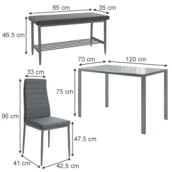 Esstisch-Set Grand Grau 120 x 70 cm 4-teiliges Set Vicco