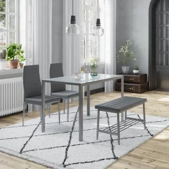 Esstisch-Set Grand Grau 120 x 70 cm 4-teiliges Set Vicco