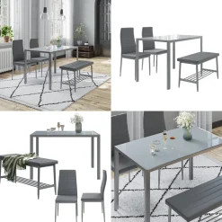 Esstisch-Set Grand Grau 120 x 70 cm 4-teiliges Set Vicco