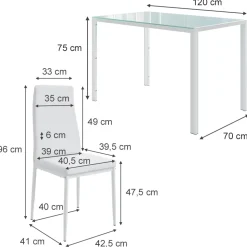 Esstisch-Set Grand Weiß 120 x 75 cm mit 6 Stühlen Vicco