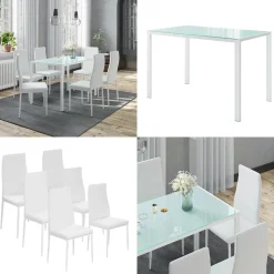 Esstisch-Set Grand Weiß 120 x 75 cm mit 6 Stühlen Vicco