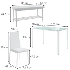 Esstisch-Set Grand Weiß 120 x 70 cm 4-teiliges Set Vicco