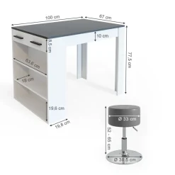 Esstisch-Set Repose Anthrazit/Weiß 67 x 100 cm mit 2 Hockern Vicco
