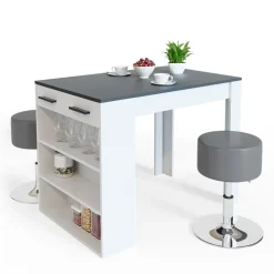 Esstisch-Set Repose Anthrazit/Weiß 67 x 100 cm mit 2 Hockern Vicco