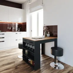 Esstisch-Set Repose Anthrazit/Goldkraft Eiche 67 x 100 cm mit 2 Hockern Vicco