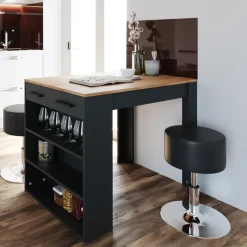 Esstisch-Set Repose Anthrazit/Goldkraft Eiche 67 x 100 cm mit 2 Hockern Vicco