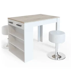 Esstisch-Set Repose Sonoma/Weiß 67 x 100 cm mit 2 Hockern Vicco