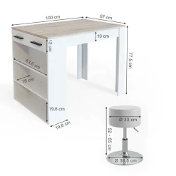 Esstisch-Set Repose Sonoma/Weiß 67 x 100 cm mit 2 Hockern Vicco