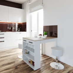 Esstisch-Set Repose Sonoma/Weiß 67 x 100 cm mit 2 Hockern Vicco