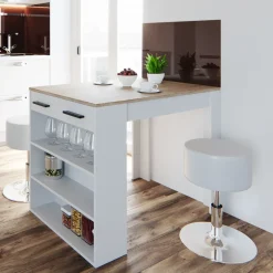 Esstisch-Set Repose Sonoma/Weiß 67 x 100 cm mit 2 Hockern Vicco