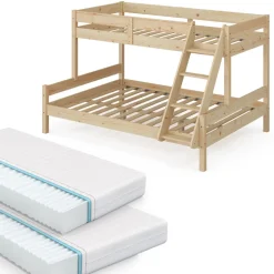 Etagenbett Everest Naturholz 140x200 / 90x200 cm mit 2 Matratzen Vitalispa
