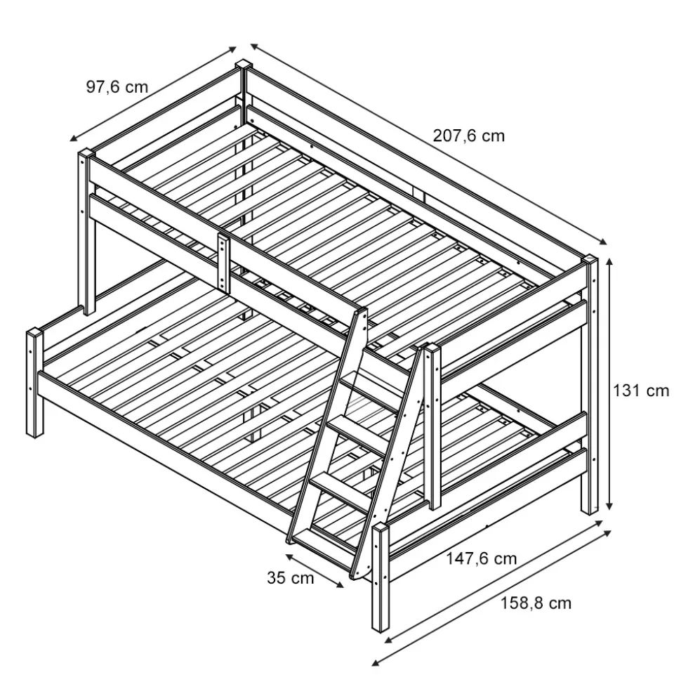 Etagenbett Everest Naturholz 140x200 / 90x200 cm mit 2 Matratzen Vitalispa