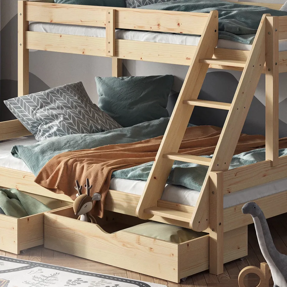 Etagenbett Everest Naturholz 140x200 / 90x200 cm mit Schubladen Vitalispa