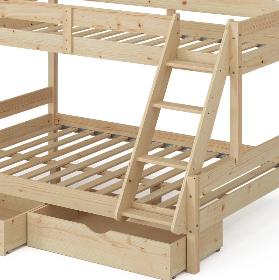 Etagenbett Everest Naturholz 140x200 / 90x200 cm mit Schubladen Vitalispa