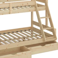 Etagenbett Everest Naturholz 120x200 / 80x200 cm mit Schubladen Vitalispa