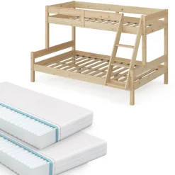 Etagenbett Everest Naturholz 120x200 / 80x200 cm mit 2 Matratzen Vitalispa