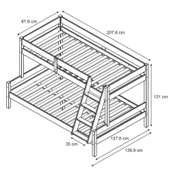 Etagenbett Everest Naturholz 120x200 / 80x200 cm mit 2 Matratzen Vitalispa