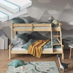 Etagenbett Everest Naturholz 120x200 / 80x200 cm mit 2 Matratzen Vitalispa