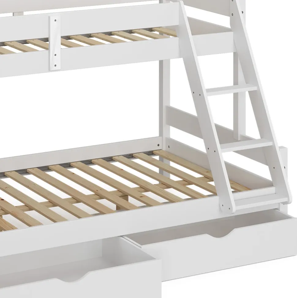 Etagenbett Everest Weiß 120x200 / 80x200 cm mit Schubladen Vitalispa