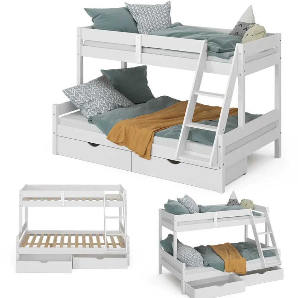 Etagenbett Everest Weiß 120x200 / 80x200 cm mit Schubladen Vitalispa