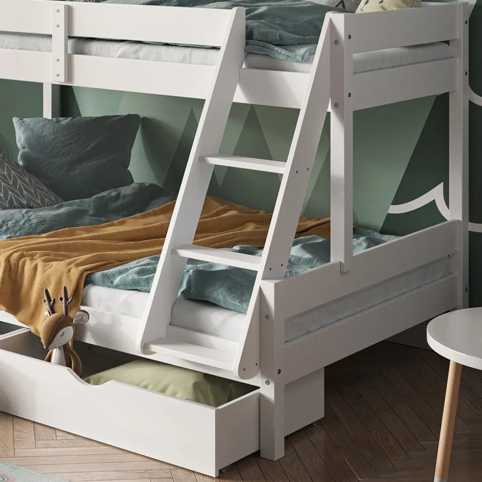 Etagenbett Everest Weiß 120x200 / 80x200 cm mit 2 Matratzen und 2 Schubkästen Vitalispa