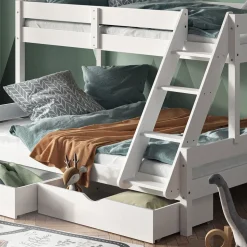 Etagenbett Everest Weiß 140x200 / 90x200 cm mit Schubladen Vitalispa