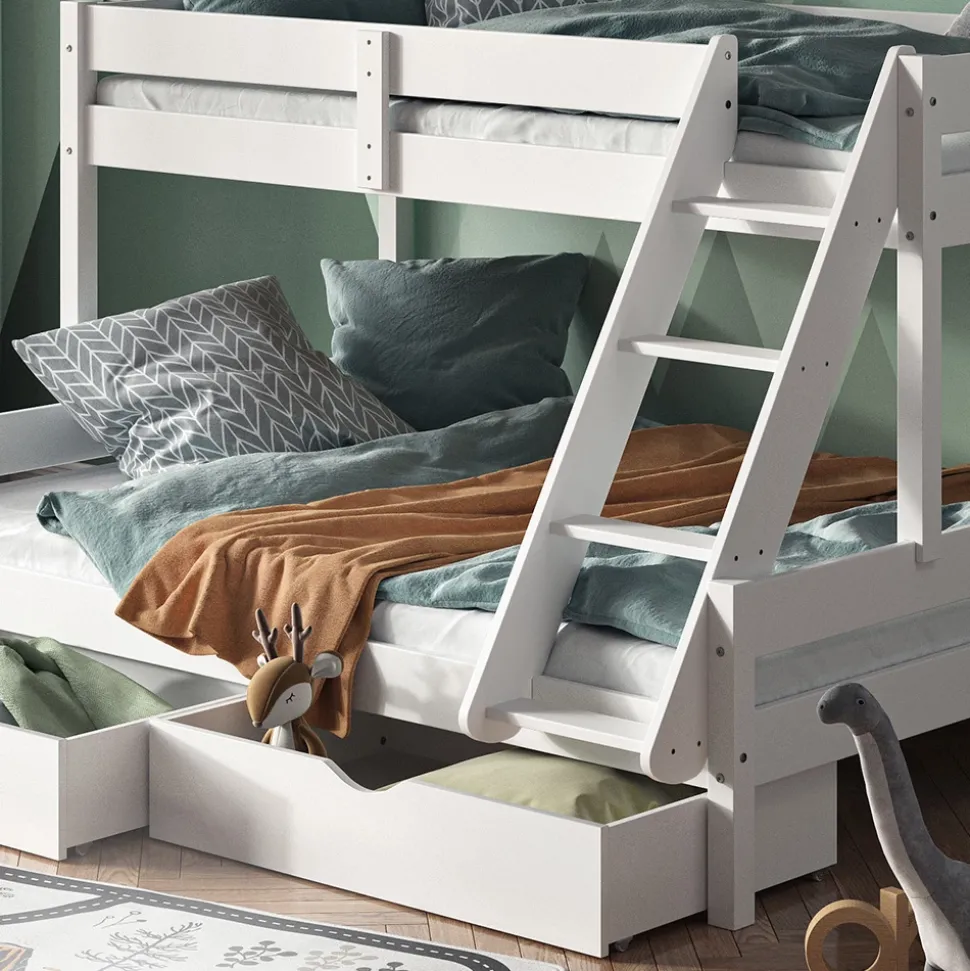 Etagenbett Everest Weiß 140x200 / 90x200 cm mit Schubladen Vitalispa