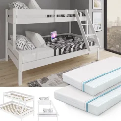 Etagenbett Everest Weiß 120x200 / 80x200 cm mit 2 Matratzen Vitalispa