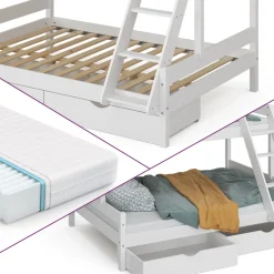 Etagenbett Everest Weiß 140x200 / 90x200 cm mit 2 Matratzen und 2 Schubkästen Vitalispa
