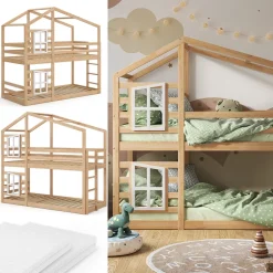 Etagenbett Maja Braun 90x200 cm mit 2 Matratzen Vitalispa