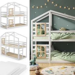 Etagenbett Maja Weiß 90x200 cm mit 2 Matratzen Vitalispa