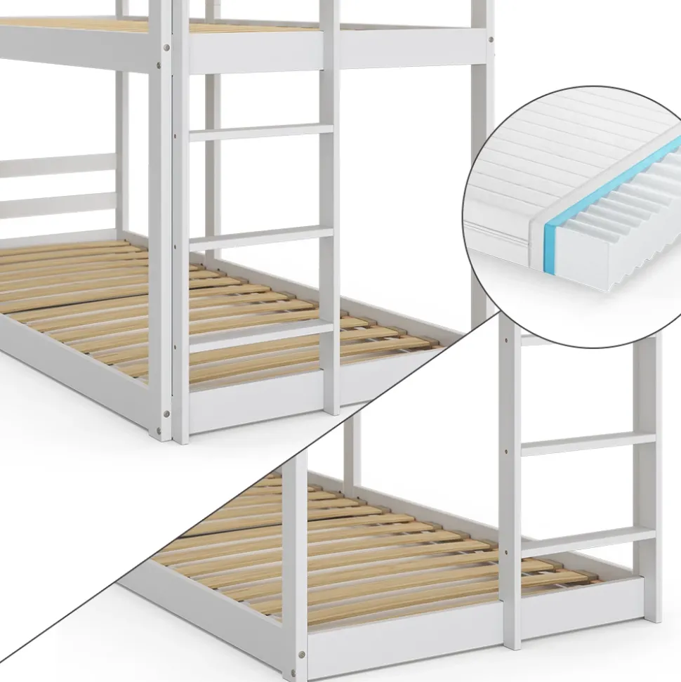 Etagenbett Maja Weiß 90x200 cm mit 2 Matratzen Vitalispa